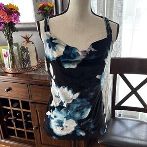 WHBM Asymmetrical Black and Blue Velvet Camisole Top